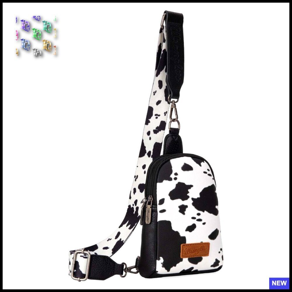 Western Cow Print Crossbody Bag Vegan Leather Adjustable Strap Chic Sling Purse